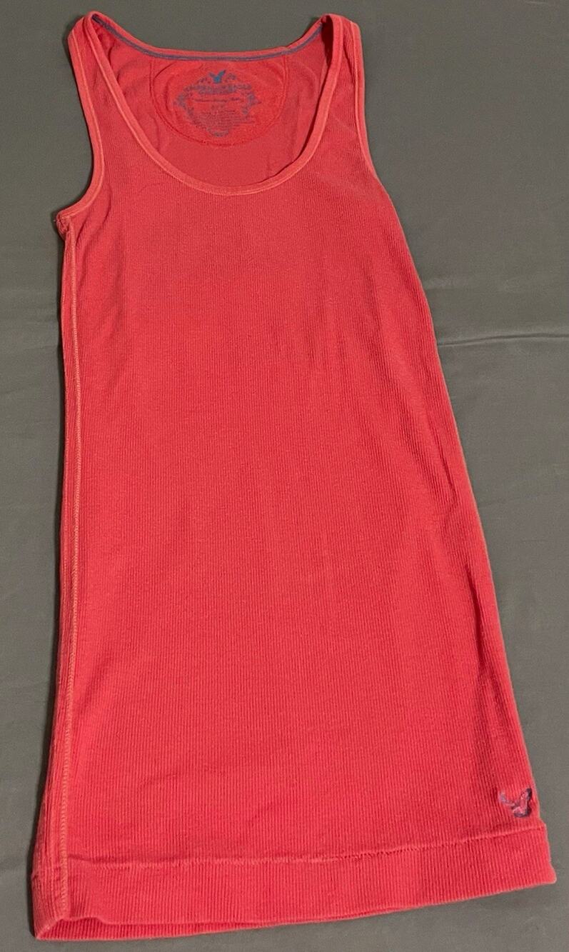 American Eagle Womens Small Coral Pink Ribbed Tank Top Embroidered Eagle Y2K